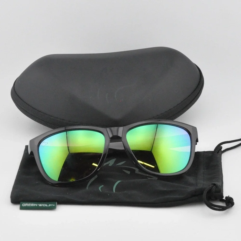 Green Wolf Scout GW-SC4 Sunglasses‎ Excellent Mirrored Wayfarer with Case(s)